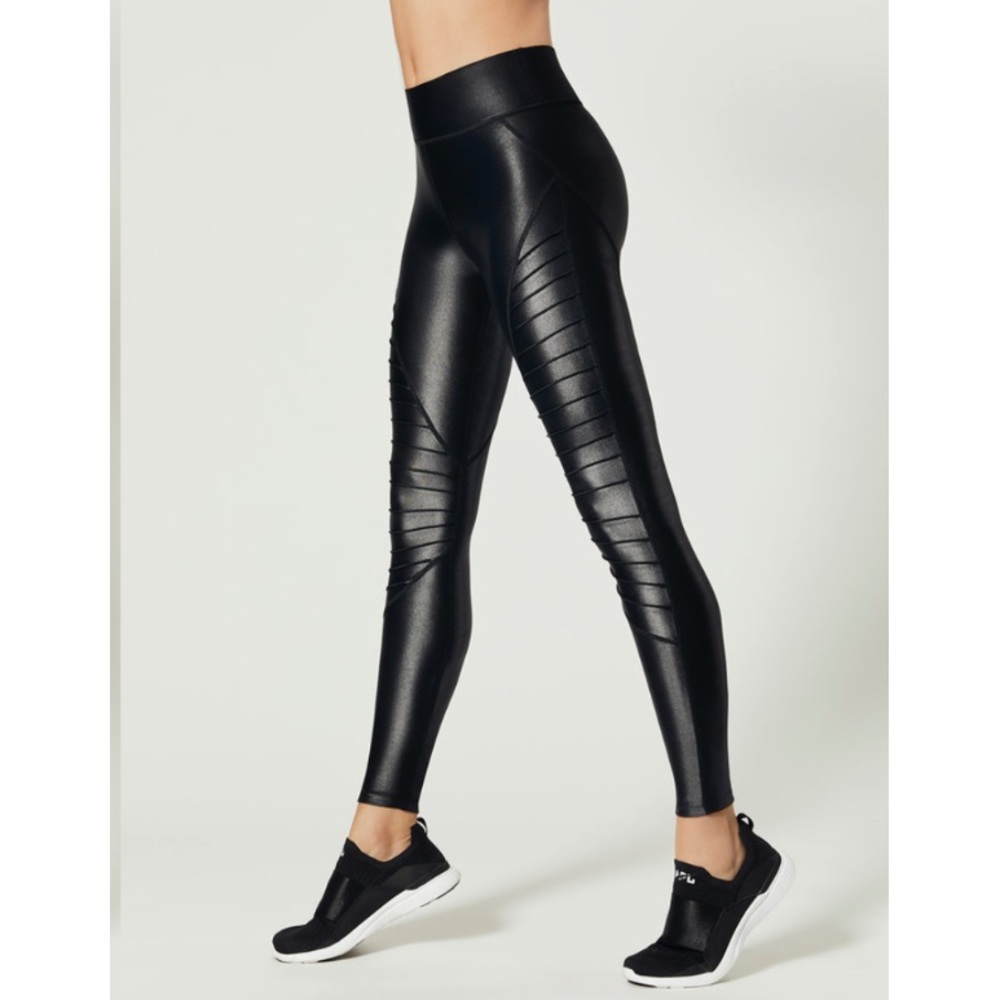 Carbon38 Black Glossy Moto Leggings Medium